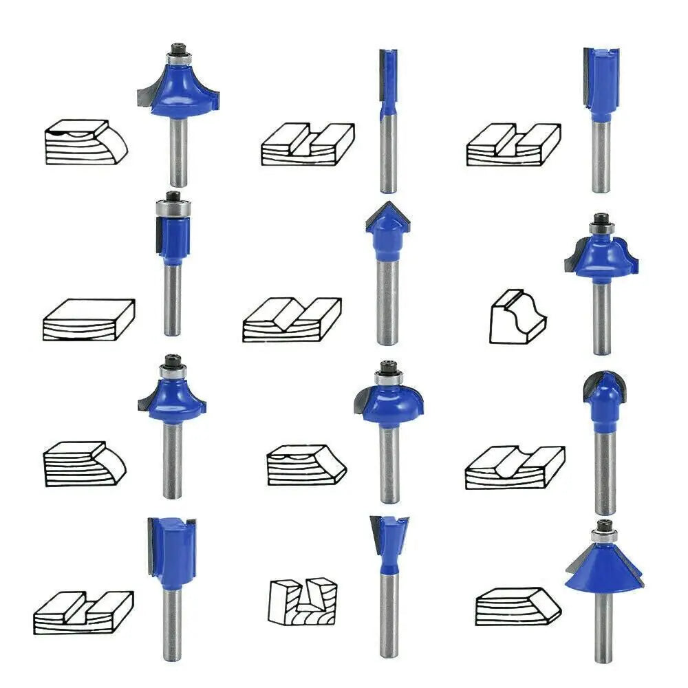 15Pcs Carbon Milling Cutter Router Bit Set Tungsten Carbide Router 1/4" Shank US