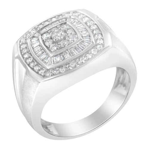 14K hvitt gull diamantring for menn (1 cttw, HI Color, SI1-I2 Clarity)