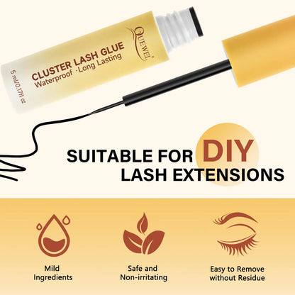 QUEWEL Lash Clusters Bond 睫毛簇胶适用于 DIY 睫毛延长，5ML 簇睫毛胶防水持久，超强保持睫毛簇粘合剂适合全天佩戴（黑色）Bond-Black