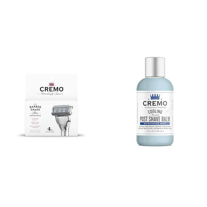 Cremo Astonishingly Superior Razor Refills, (4 Pack) & Cooling Formula Post Shave Balm, Soothes, Cools And Protects Skin From Shaving Irritation, Dryness and Razor Burn, 4 Oz Refills + Shave Balm