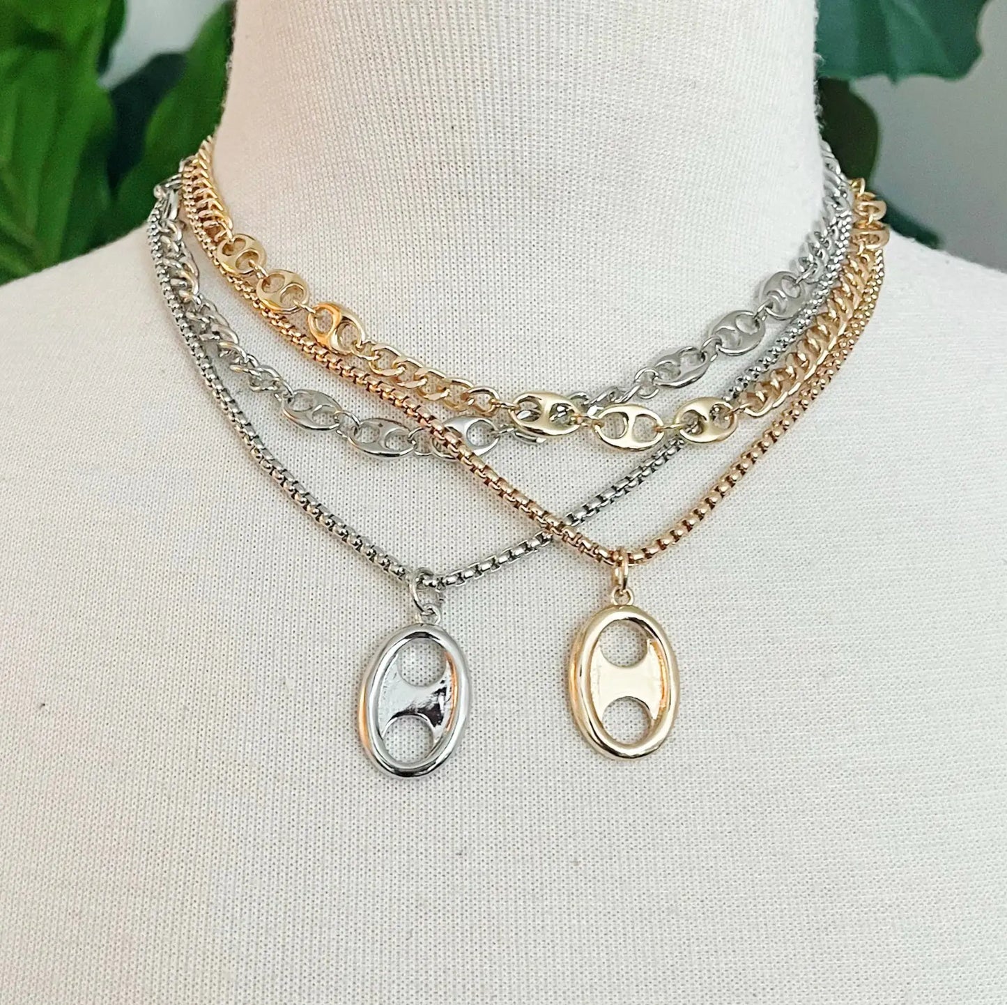 Button Charm Golden Necklace Set