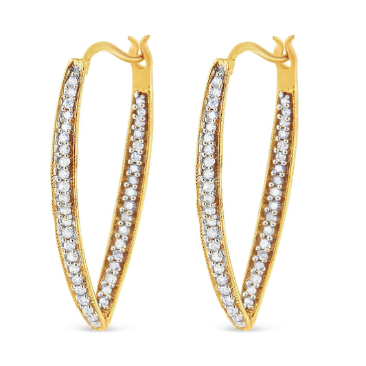 14K Yellow Gold 1/2 Cttw Diamond Inside Out Hoop Earrings for Women (I-J Color, I2-I3 Clarity)