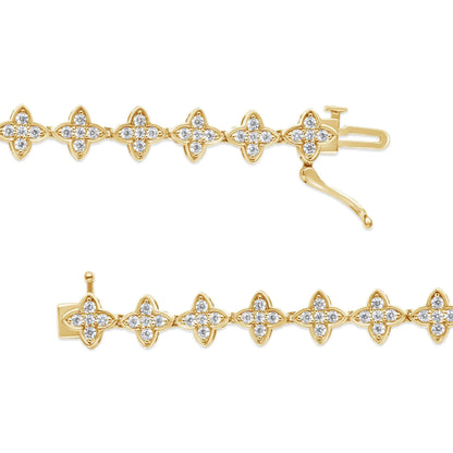 10K Yellow Gold 2.0 cttw Round-Cut Diamond 4 Leaf Clover Link Bracelet (J-K Color, I1-I2 Clarity) - Size 7.25"