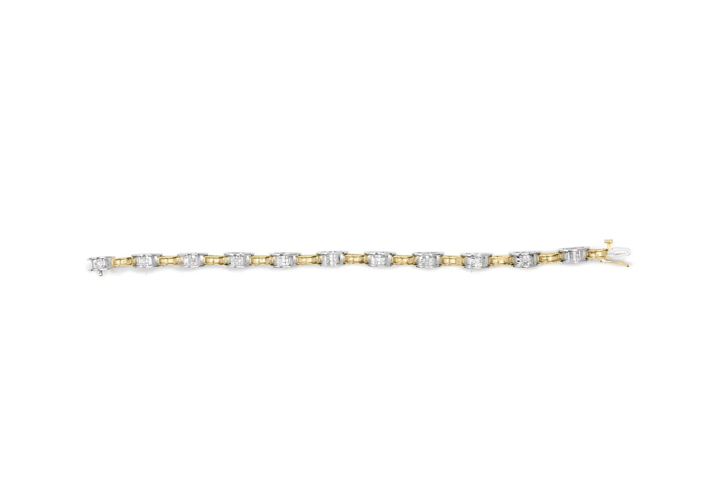 14K Two-Tone Gold 1.00 Cttw Princess-Cut Diamond Chain Link 7" Bracelet (H-I Color, SI1-SI2 Clarity)