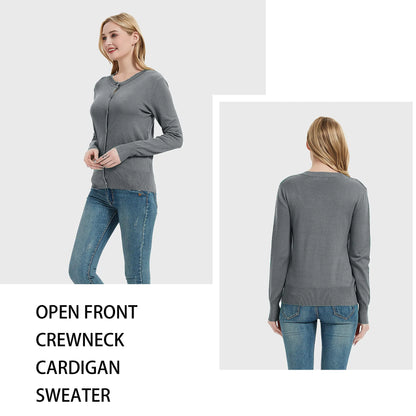 Suéter tipo cárdigan de manga larga con botones y cuello redondo para mujer, gris plateado, talla XX-Large