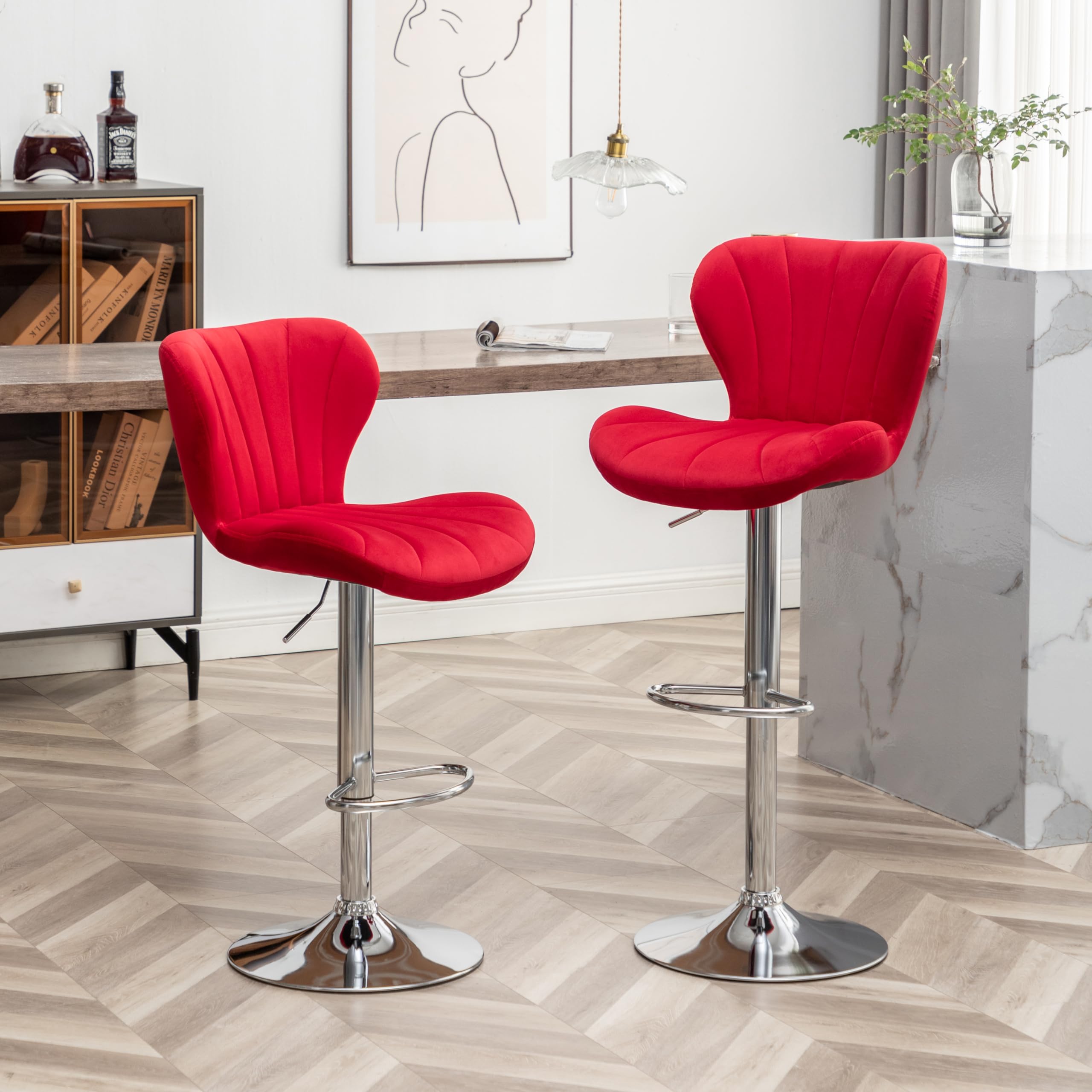 Roundhill Velvet Comfort Swivel Barstools Twin-Pack in Red | red velvet barstools