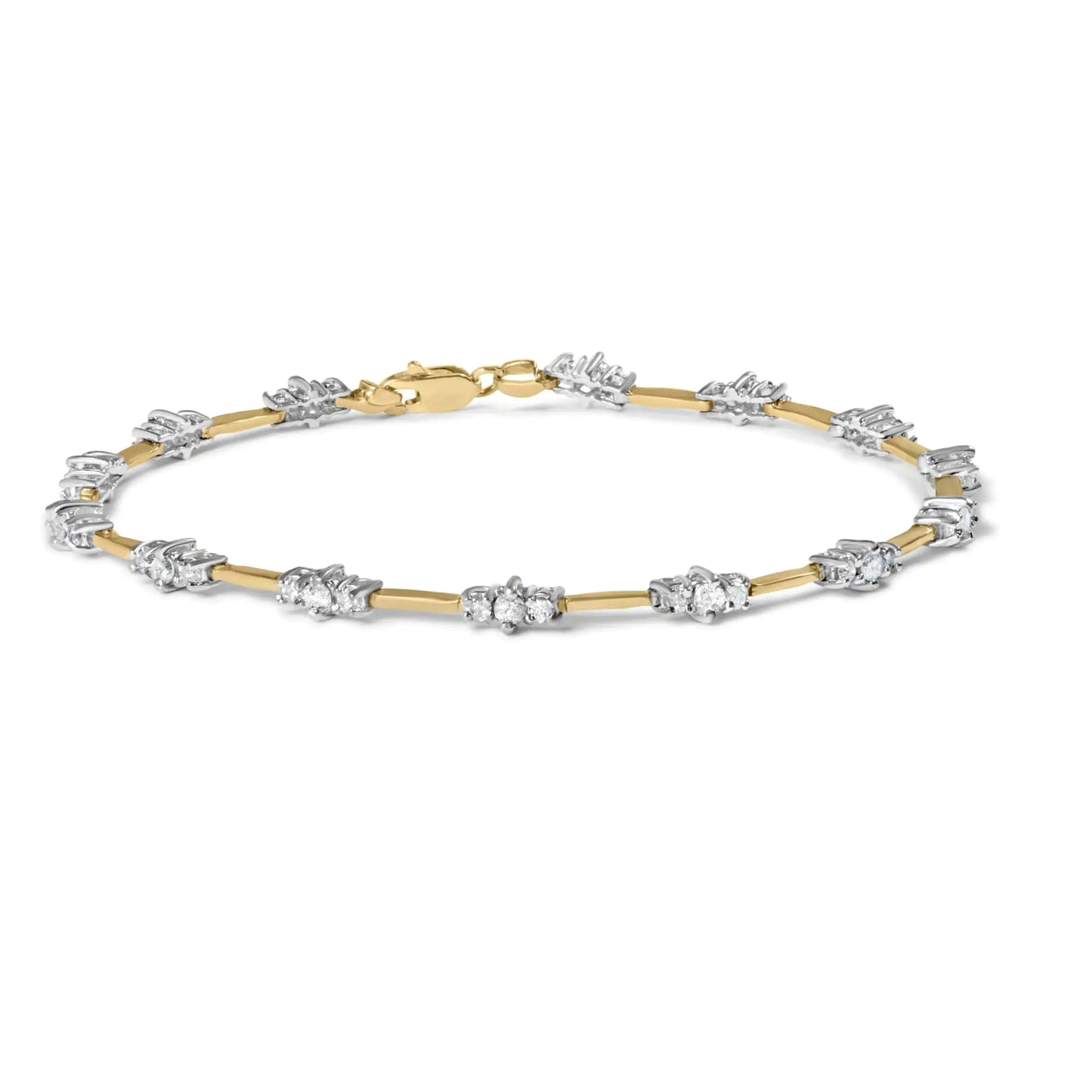 Pulsera de tenis de oro amarillo de 10 quilates con 1,00 cts de diamantes y 3 piedras de 18 cm (color HI, claridad I2-I3)