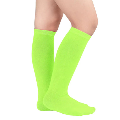 American Trends Kids Barn Atletiske Sokker Stripete Kne Høy Tube Fotballsokker Baseball Softball Sokker for Småbarn Jenter One Size 1 Pakke Solid Neon Green