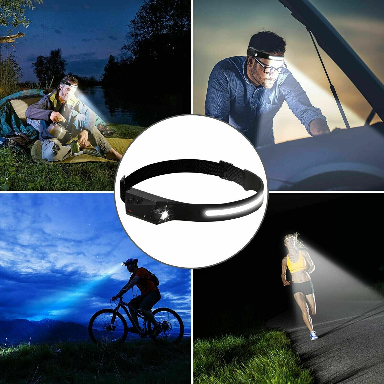 COB LED Forlygte USB Genopladelig Pandelampe Lygte Arbejdslys Hovedbåndslampe| genopladelig LED pandelampe