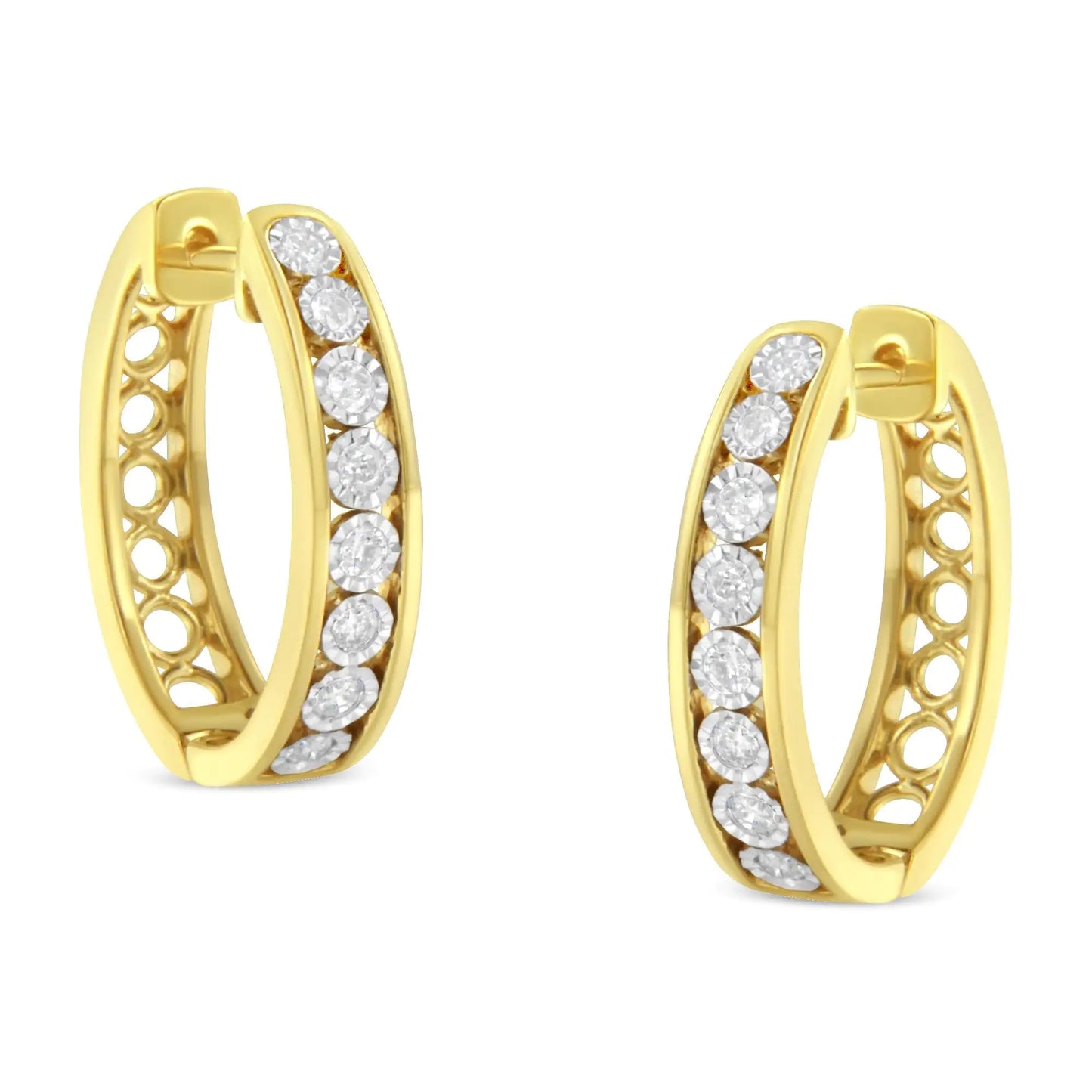 Aros de diamantes en oro amarillo y blanco de 10 quilates (1/2 ct, color JK, claridad I2-I3)