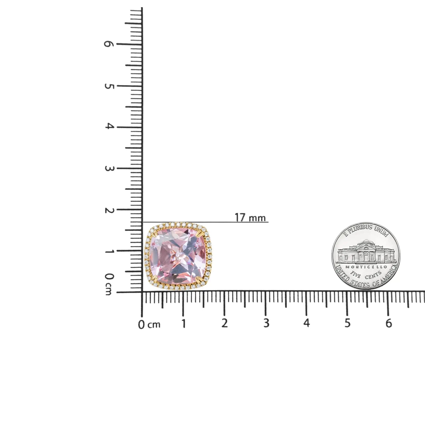 Pendiente de clip en oro rosa y blanco de 18 quilates con diamantes redondos de 9/10 quilates y amatista rosa de Francia de talla cojín de 15 mm (color GH, claridad SI1-SI2)