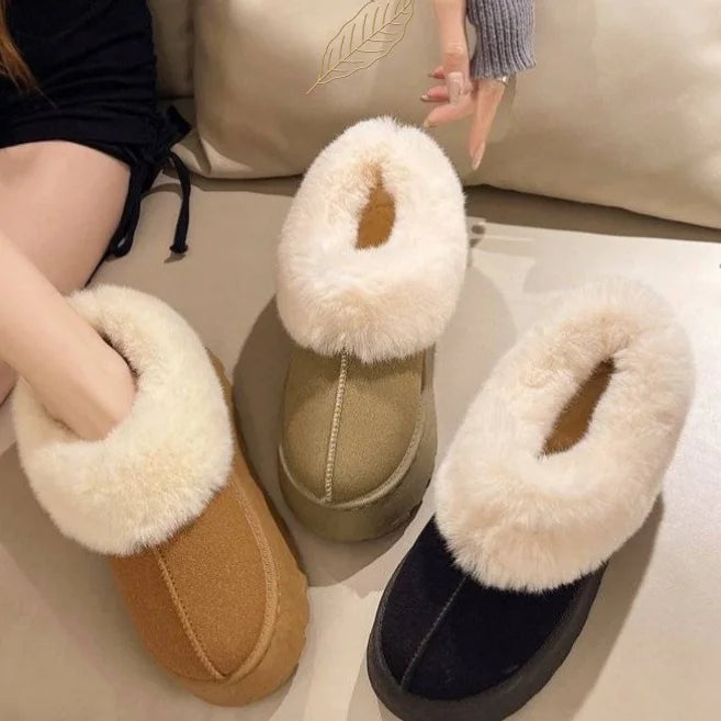 Pantuflas de piel esponjosa de moda para mujer