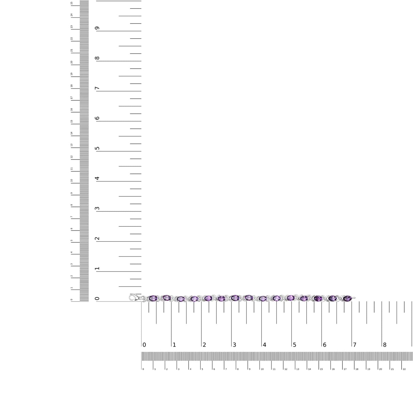 .925 纯银 7x5 毫米椭圆形紫水晶和钻石点缀 X-Link 手链（HI 颜色，SI1-SI2 净度）- 尺寸 7 英寸