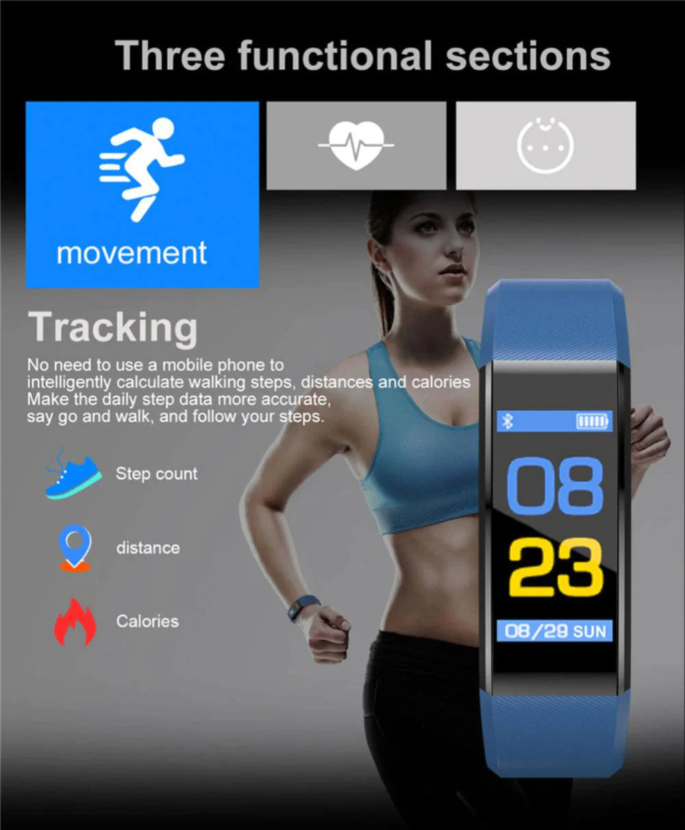 Fitness Smart Watch Aktiivsusjälgija pulsimõõtja naistele Meeste hapnikubP monitor