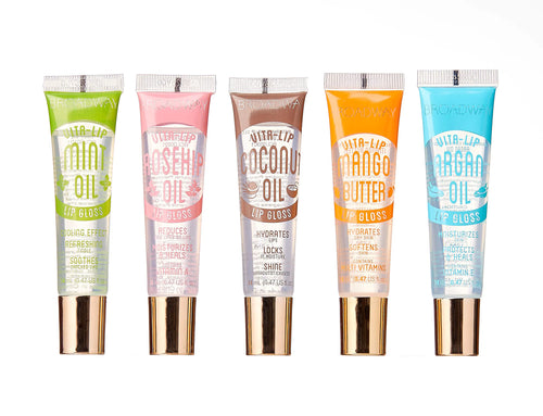 Broadway Vita-Lip Clear Lip Gloss 0,47 oz/14 ml (5 STK Mint &amp; Kokos &amp; Nype &amp; Mango Smør &amp; Argan Oil) (5 STK SETT)