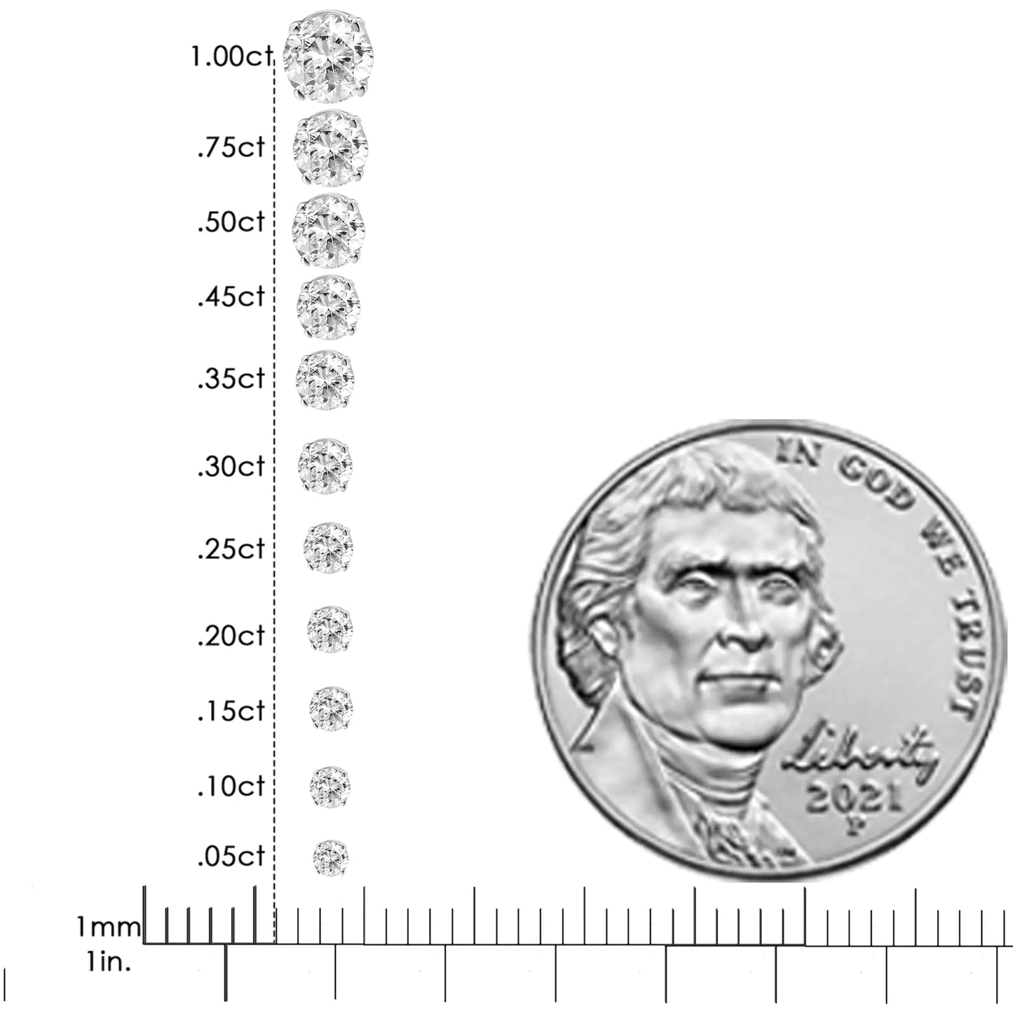 14K valgest kullast 3/4 Cttw ümmargused briljantlõikega peaaegu värvitu teemandiga klassikalised neljaharulised kõrvarõngad (HI Color, VS1-VS2 Clarity)