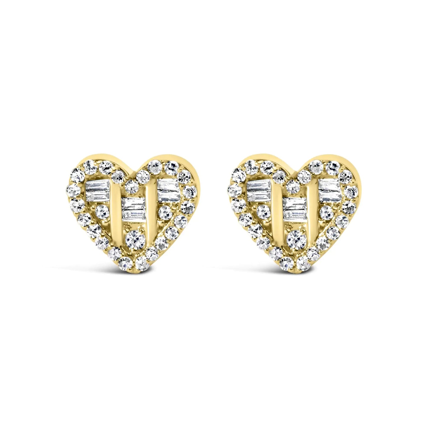 Aretes de plata de ley 925 con diamantes redondos y baguette de 1/2 ct en forma de corazón (color IJ, claridad SI2-I1)