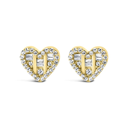 Aretes de plata de ley 925 con diamantes redondos y baguette de 1/2 ct en forma de corazón (color IJ, claridad SI2-I1)