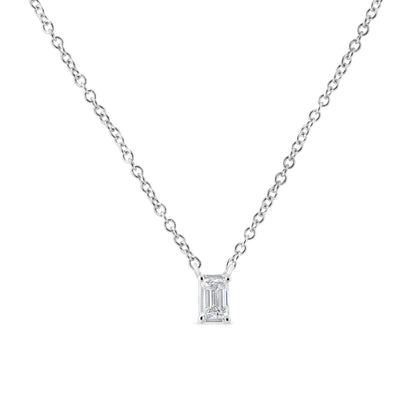 14K White Gold 1/3 Cttw Emerald Shape Solitaire Diamond 18" Pendant Necklace (G-H Color, VS2-SI1 Clarity)