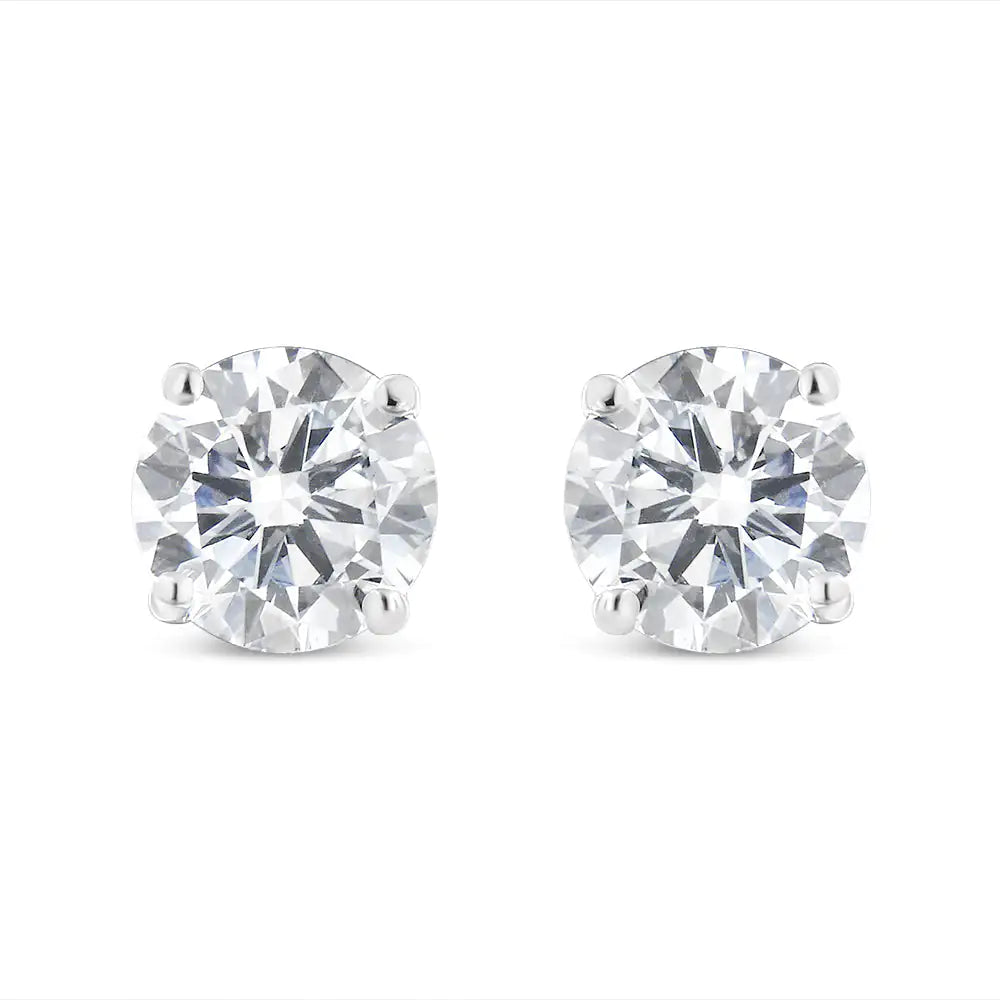 Aretes clásicos de oro blanco de 10 quilates con diamantes redondos de talla brillante casi incoloros de 1 1/2 quilates y cierre de rosca (color JK, claridad I2-I3)