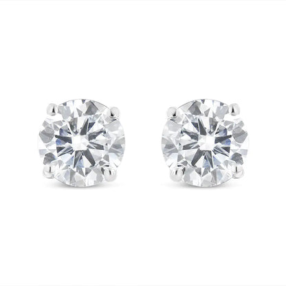 Aretes clásicos de oro blanco de 10 quilates con diamantes redondos de talla brillante casi incoloros de 1 1/2 quilates y cierre de rosca (color JK, claridad I2-I3)