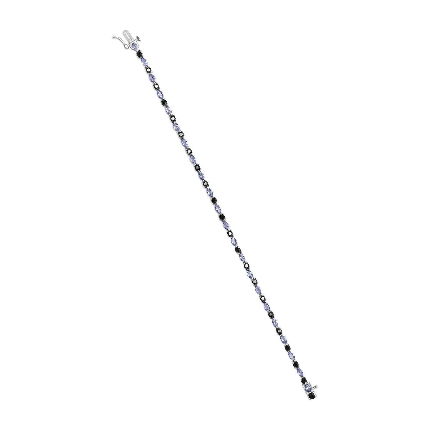 .925 Sterling Silber käepael 1 1/2 Cttw Schwarzen Diamanten ja Blauem Tansanit (I2-I3 Reinheit, Schwarze Farbe) – Größe 7,25"