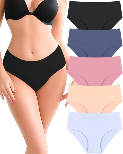 UNDER THE SEA Seamless Underwear for Women Mid Rise Brief Sexy No Show Bikini Panties Womens Cheeky 5 Pack XS-XL… Small Multicolor-b