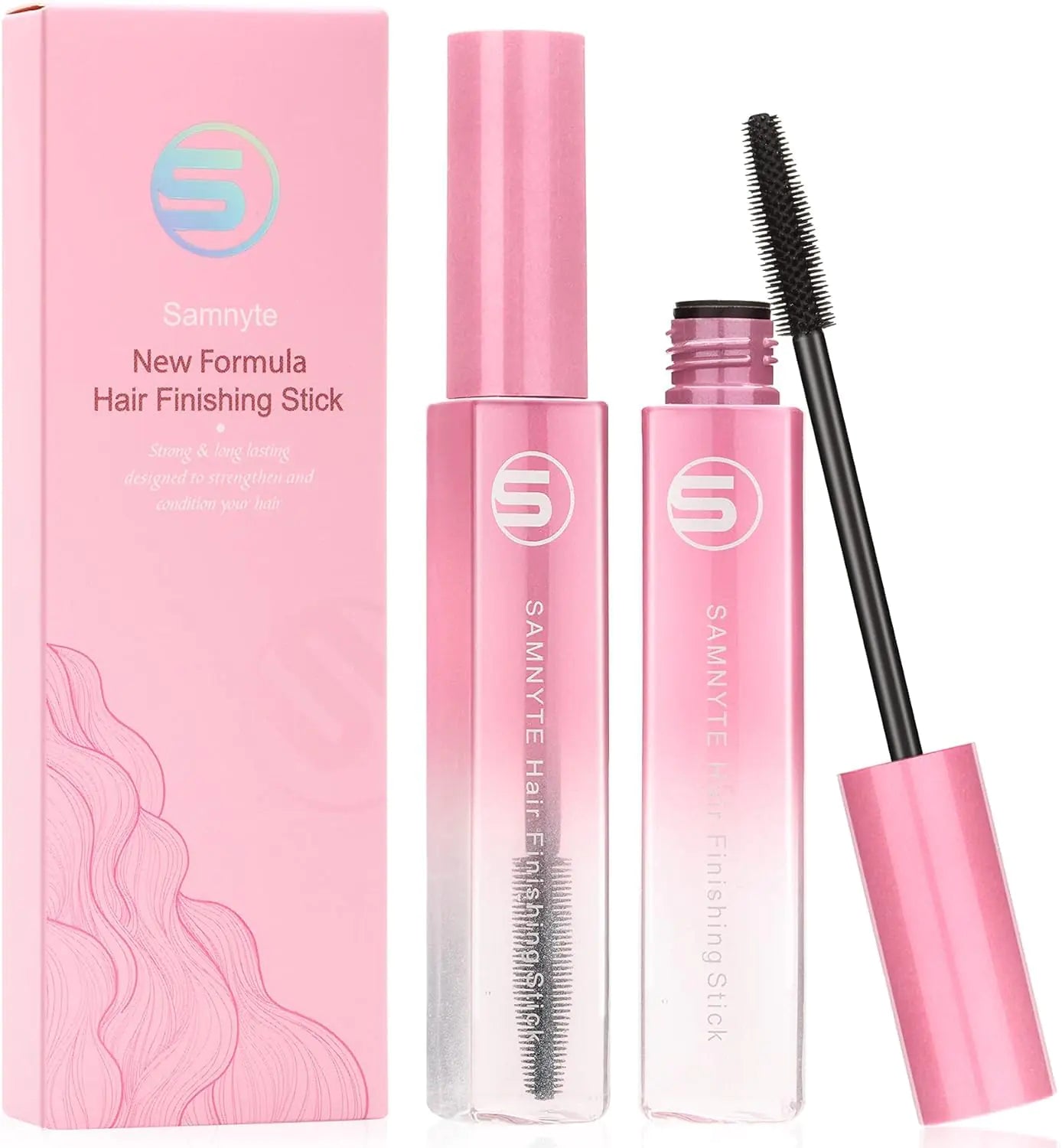 Hair Finishing Stick, 2pcs Hair Mascara for Flyaway Tamer, Fly Away Hair Tamer Stick for Enhance Gloss of Hair, Anti Frizz Broken Hair Baby Hair Flash Moment Flyaway Stick, Non-Greasy (pink)by Samnyte 0.35 Fl Oz (Pack of 2) Pink