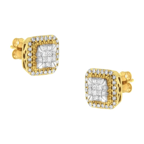 Aretes de diamantes en oro amarillo de 10 quilates (1/2 ct, color HI, claridad SI2-I1)