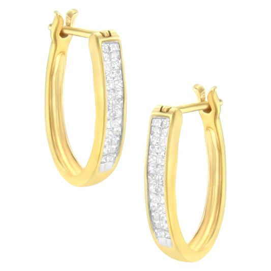 Aros de oro amarillo de 10 quilates con diamantes de talla princesa de 1/2 ct (color HI, claridad SI2-I1)