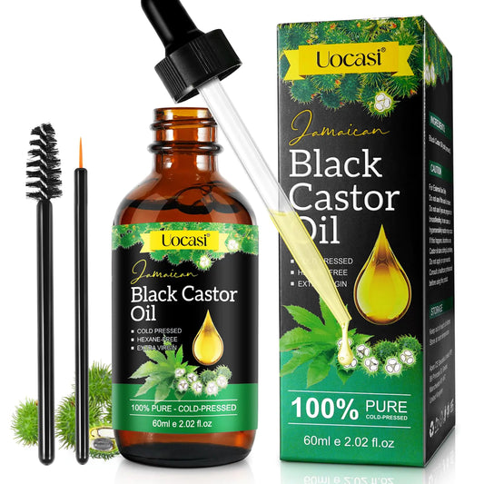 Aceite de ricino negro de Jamaica: 100 % puro y orgánico, prensado en frío en botellas de vidrio para el crecimiento del cabello, la nutrición de las cejas y la hidratación de la piel.