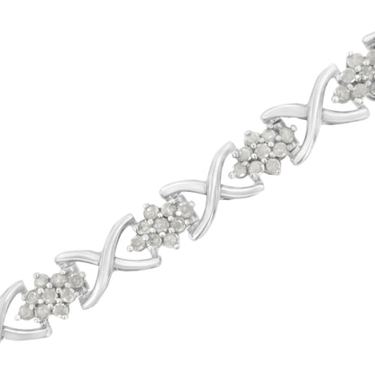 .925 Sterling Silver 2-1/4 Cttw Diamond 7” Cluster X Link Bracelet (I-J Color, I3 Clarity)