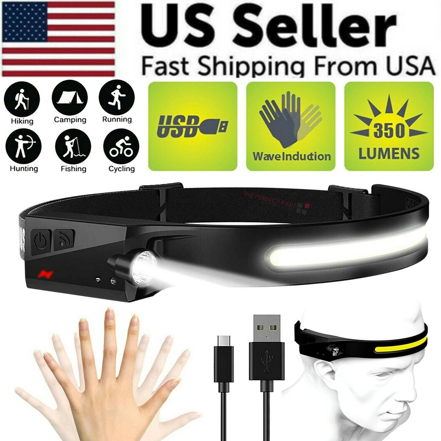 COB LED Forlygte USB Genopladelig Pandelampe Lygte Arbejdslys Hovedbåndslampe| genopladelig LED pandelampe