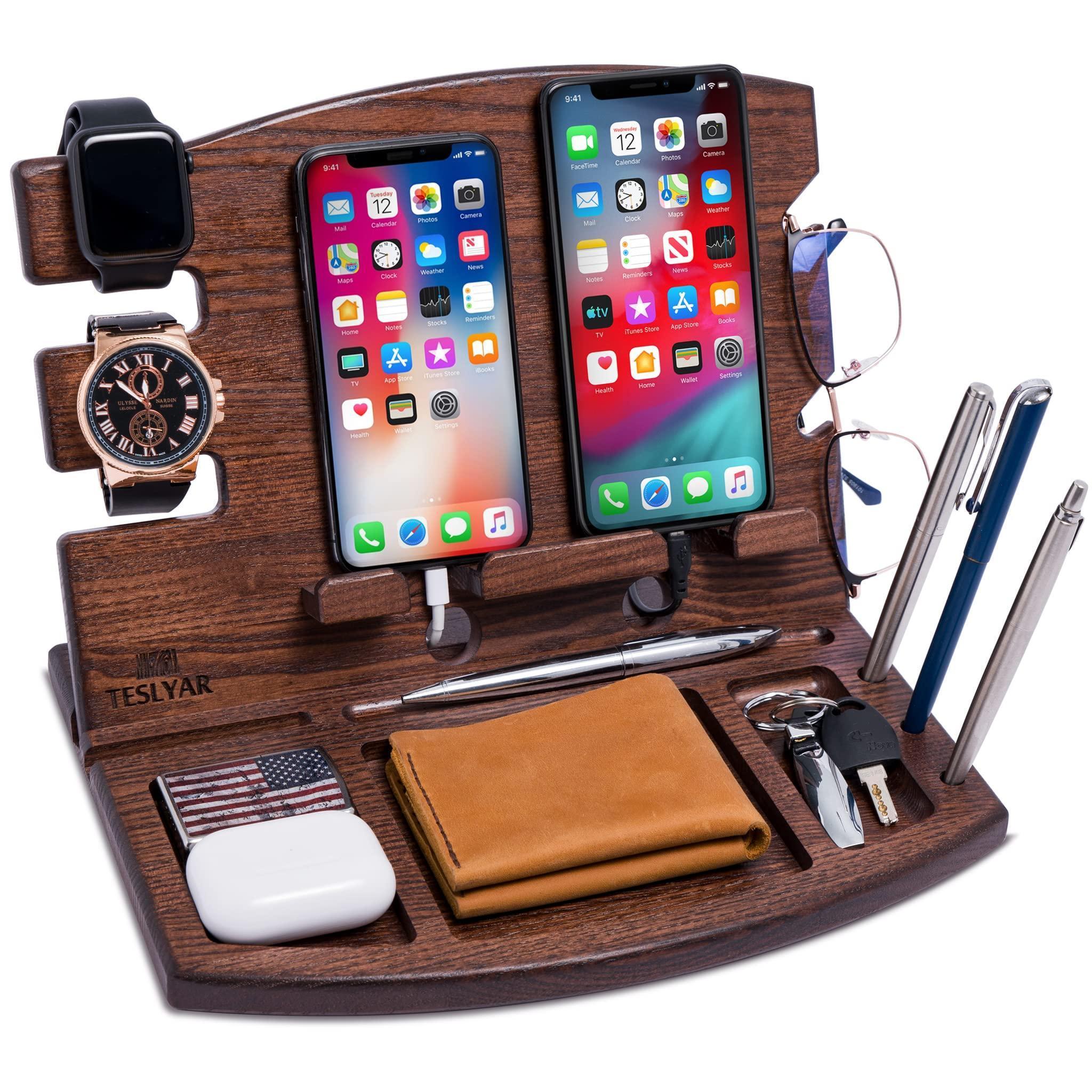 US | Ash Wood Dual Phone Organizer & Charging Station