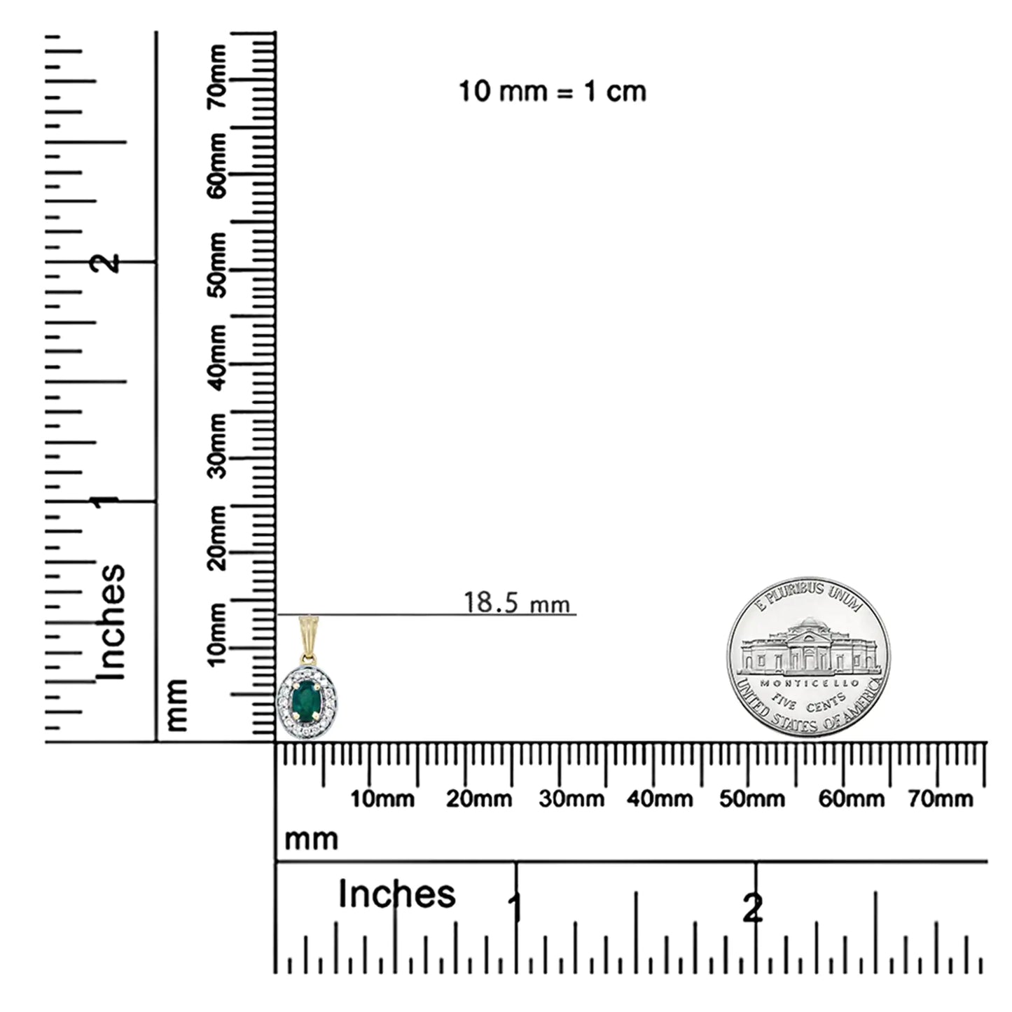 14K gult gull 6x4 mm Emerald og 1/5 Cttw rundt diamanthalo-anheng 18" halskjede - (HI-farge, SI1-SI2-klarhet)