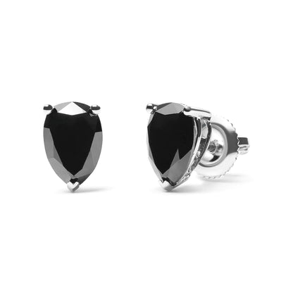 Aretes de oro blanco de 14 quilates con solitario de diamante negro en forma de pera de 3 puntas (color negro, claridad VS2-SI1)