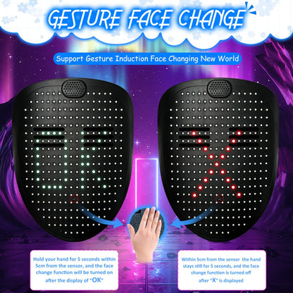 Depointer Life Led Mask with Gesture Sensing,Unisex LED Lighted Face Transforming Mask for Costume Cosplay Party Masquerade Music Mask Rechargeable