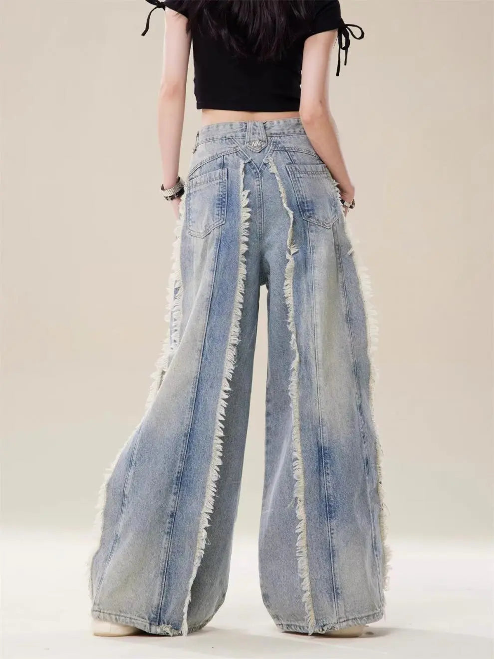 Jeans Destroyed Loose Burrs Wide Leg Bootcut Pants