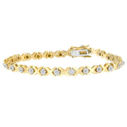 Pulsera de oro amarillo de 10 quilates con diamantes de talla redonda (0,03 cts, color IJ, claridad I2-I3)