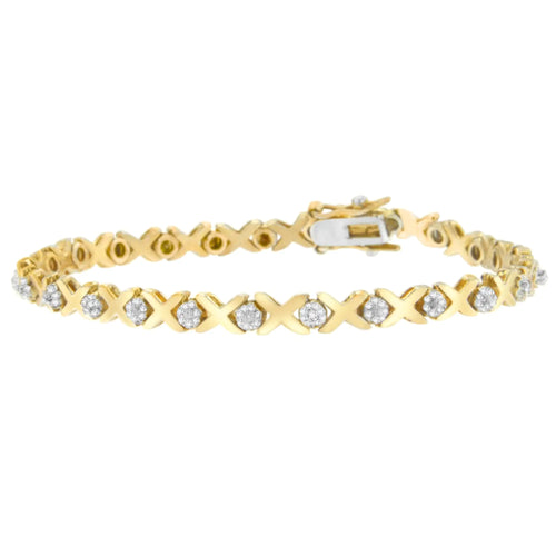 Pulsera de oro amarillo de 10 quilates con diamantes de talla redonda (0,03 cts, color IJ, claridad I2-I3)