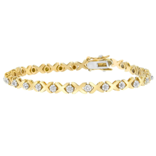 Pulsera de oro amarillo de 10 quilates con diamantes de talla redonda (0,03 cts, color IJ, claridad I2-I3)