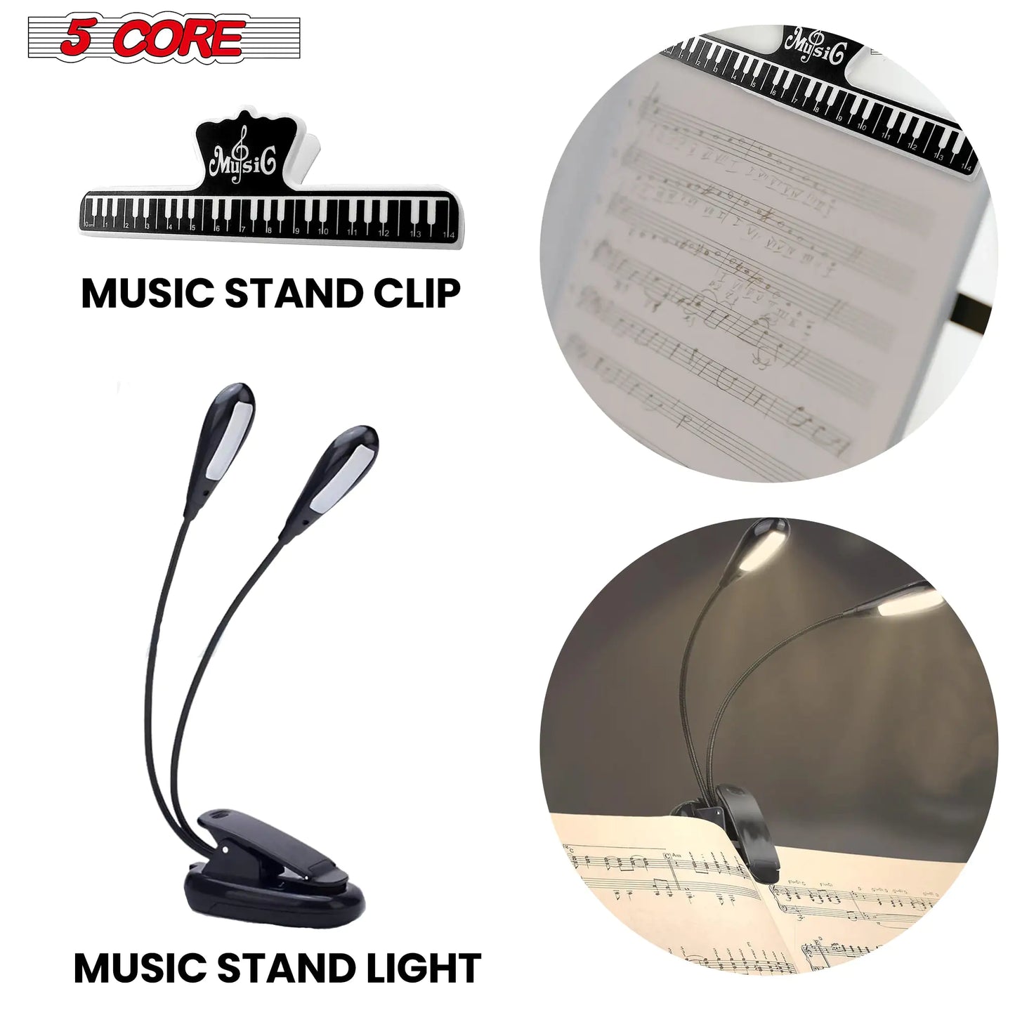 Soporte de Música 5Core para Partituras, Portátil, Tripé Ajustável, Dobrável, com Porta-Partituras e Luz, Rosa