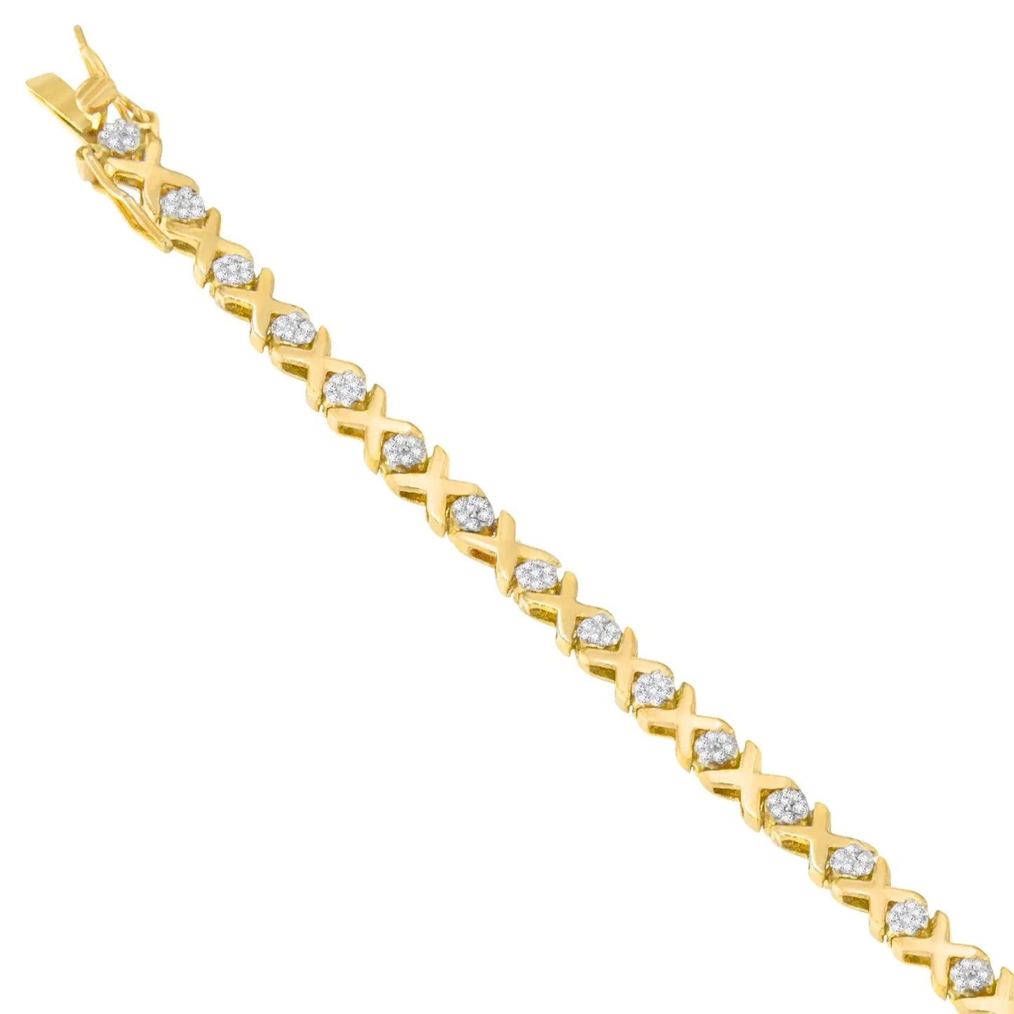 Pulsera de oro amarillo de 10 quilates con diamantes de talla redonda (0,03 cts, color IJ, claridad I2-I3)