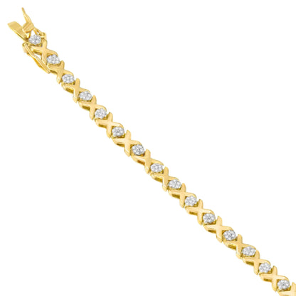 Pulsera de oro amarillo de 10 quilates con diamantes de talla redonda (0,03 cts, color IJ, claridad I2-I3)