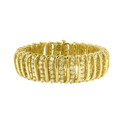 10K Yellow Gold 15.0 Cttw Diamond S Shaped Wave Link Two Tone 7” Tennis Bracelet (J-K Color, I2-I3 Clarity)