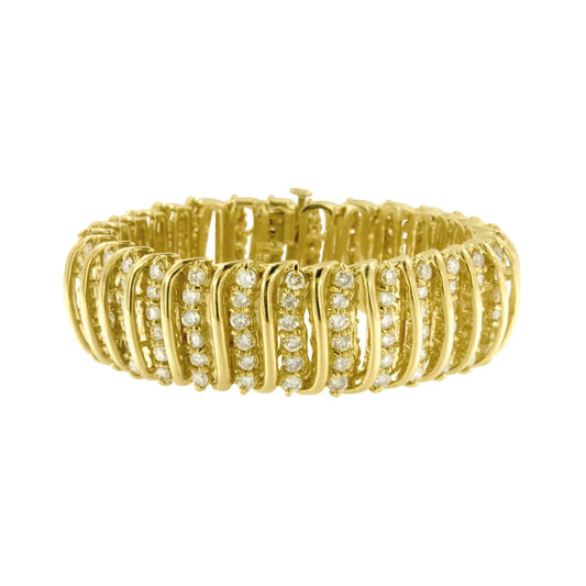 Pulsera de tenis de oro amarillo de 10 quilates con eslabones ondulados en forma de S y diamantes de 15,0 quilates, de 18 cm (color JK, claridad I2-I3)