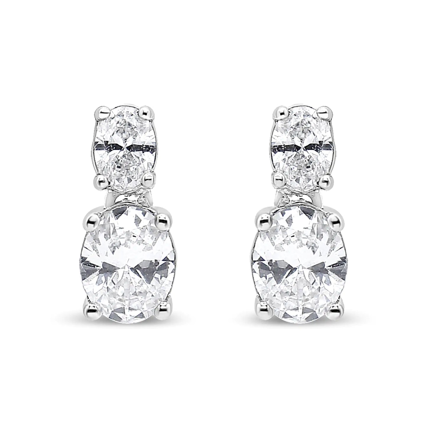 14K White Gold 1.0 Cttw Oval Lab Grown Diamond 2 Stone Drop and Dangle Stud Earrings (G-H Color, VS2-SI1 Clarity)