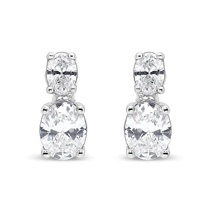 Aretes colgantes de oro blanco de 14 quilates con diamantes ovalados cultivados en laboratorio de 1,0 ct y dos piedras (color GH, claridad VS2-SI1)