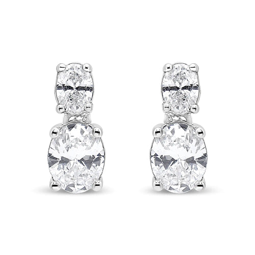 14K White Gold 1.0 Cttw Oval Lab Grown Diamond 2 Stone Drop and Dangle Stud Earrings (G-H Color, VS2-SI1 Clarity)