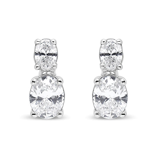 Aretes colgantes de oro blanco de 14 quilates con diamantes ovalados cultivados en laboratorio de 1,0 ct y dos piedras (color GH, claridad VS2-SI1)